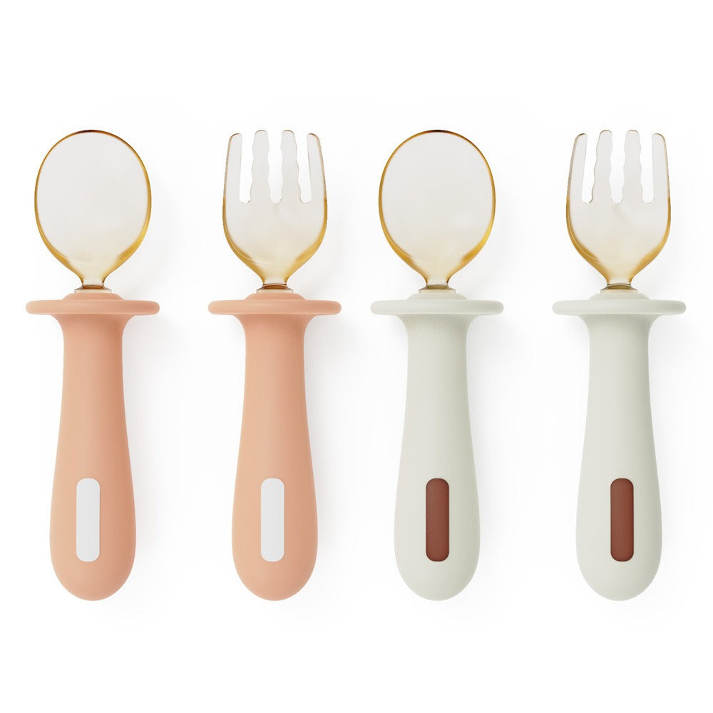 Adjustable color PPSU silicone fork and spoon set, children's stainless steel spoon and fork, baby training supplementary food tableware set of 2 pieces - V.I.P Digital Presence