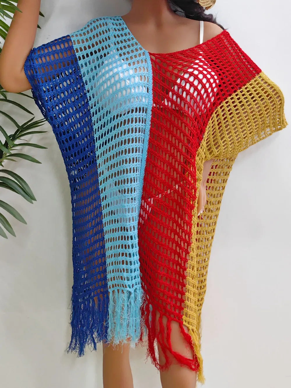 Fringe Color Block Scoop Neck Cover Up - V.I.P Digital Presence