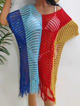 Fringe Color Block Scoop Neck Cover Up - V.I.P Digital Presence