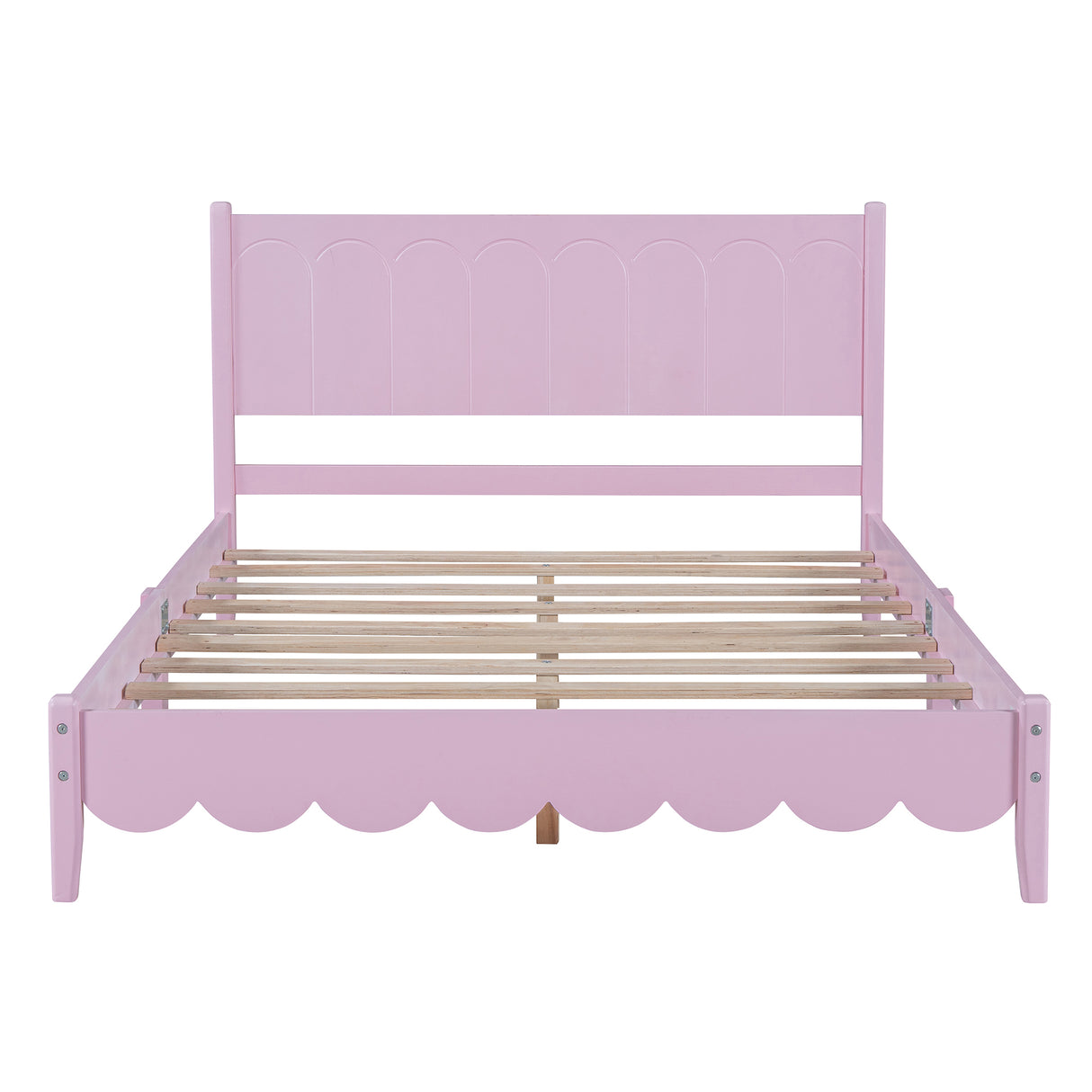 Full Size Wood Platform Bed Frame, Retro Style Bed with Rectangular Headboard,No Need Box Spring,Pink - V.I.P Digital Presence