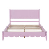 Full Size Wood Platform Bed Frame, Retro Style Bed with Rectangular Headboard,No Need Box Spring,Pink - V.I.P Digital Presence