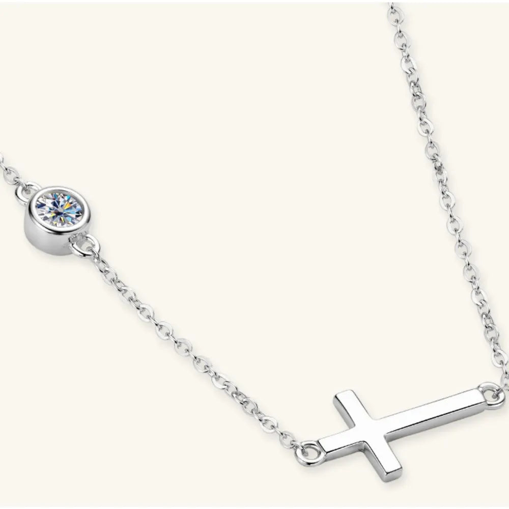 Cross 925 Sterling Silver Moissanite Necklace - V.I.P Digital Presence