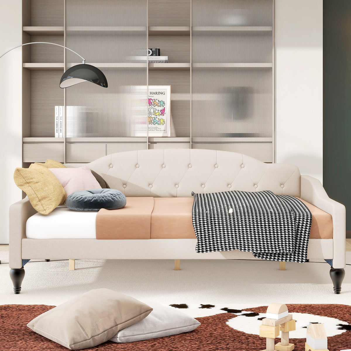 Full Size Upholstered Tufted Daybed Beige - V.I.P Digital Presence