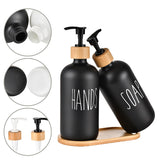 Glass 500ml Boston hand soap pump black and white split bottle wooden cap soap dispenser shampoo bottle - V.I.P Digital Presence