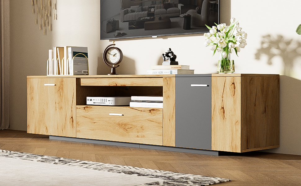 70 inch modern TV stand with 3 cabinets and drawers, entertainment center can accommodate TVs under 80 inches - V.I.P Digital Presence