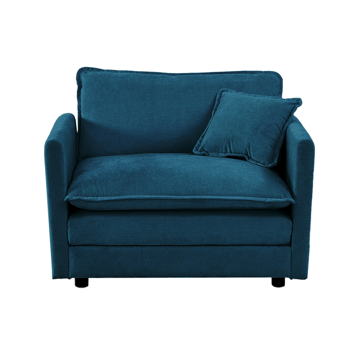 Comfy Deep Single Seat Sofa Upholstered Reading Armchair Living Room Chair Blue Chenille Fabric , 1 Toss Pillow - V.I.P Digital Presence