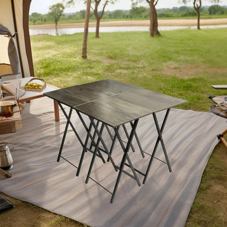 Folding office desk TV tray table set of 4 TV trays with storage rack wooden folding TV tray foldable snack table, rural gray - V.I.P Digital Presence