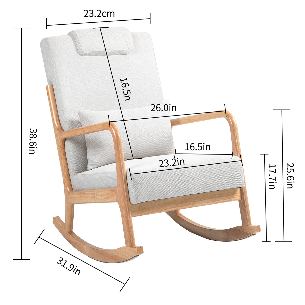 Rocking Chair Upholstered Fabric Rocking Armchair Indoor with High Backrest Glider Chairs and Lumbar Pillow for Living Room - V.I.P Digital Presence