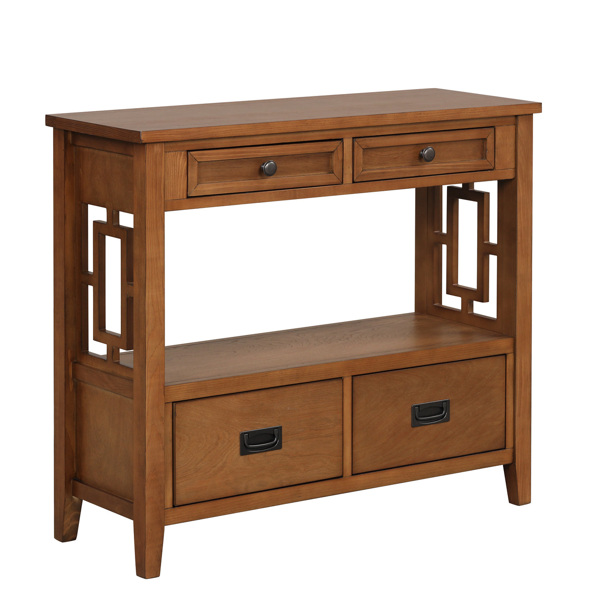 36'' Farmhouse Pine Wood Console Table Entry Sofa Table with 4 Drawers & 1 Storage Shelf (Brown) - V.I.P Digital Presence