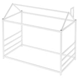 House Platform Bed with Roof and Chimney Design,White