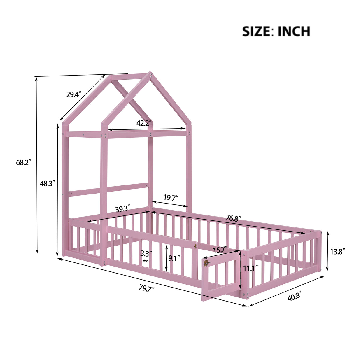 Wooden Twin Size Children's Bed with Detachable Headboard and Integrated Clothes Drying Rack, Pink - V.I.P Digital Presence