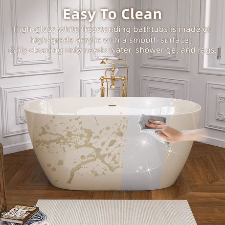 51 Inch Acrylic Freestanding Bathtub Contemporary Soaking White Tub with Overflow and Pop-up Drain Glossy White - V.I.P Digital Presence