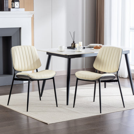 2-piece retro linen chair set with curved wooden backrest, cushioned seat, adjustable metal legs, (Beige PU) - V.I.P Digital Presence