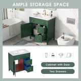 30" Bathroom Vanity with Sink Top, Bathroom Vanity Cabinet with Door and Two Drawers, Solid Wood Frame, One Package, Green - V.I.P Digital Presence