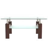 Rectangle Walnut Glass Coffee Table, Clear Coffee Table, Modern Side Center Tables for Living Room, Living Room Furniture - V.I.P Digital Presence