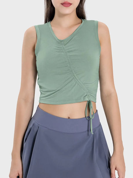 Drawstring Ruched Wide Strap Active Tank - V.I.P Digital Presence