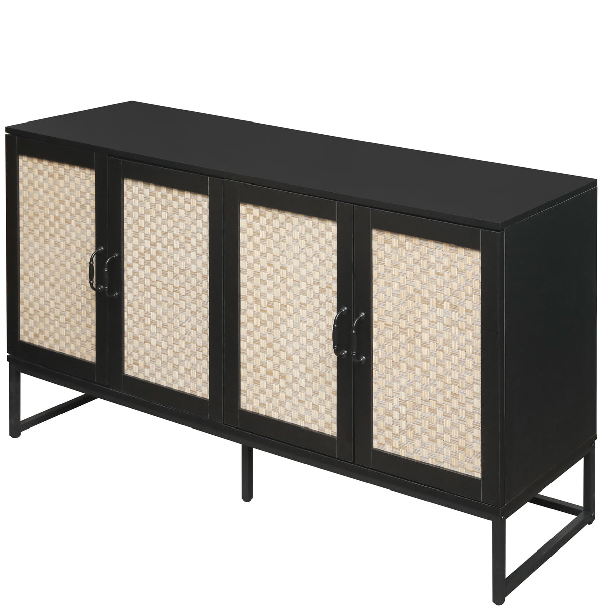 Rattan 4-Door Sideboard , Sideboard Buffet Storage Cabinet,Accent Storage Cabinet , Large Cabinet With 4 Rattan Decorated Doors - V.I.P Digital Presence
