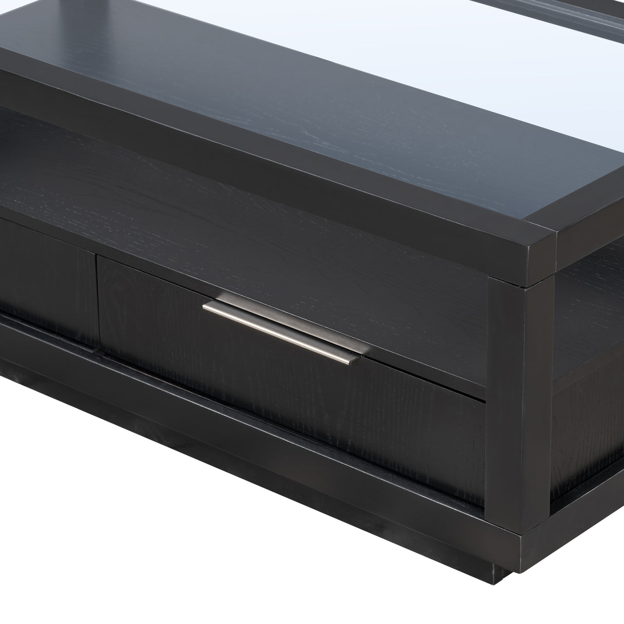U-Can modern wooden coffee table with 2 drawers and minimalist display coffee table with transparent tempered glass - V.I.P Digital Presence