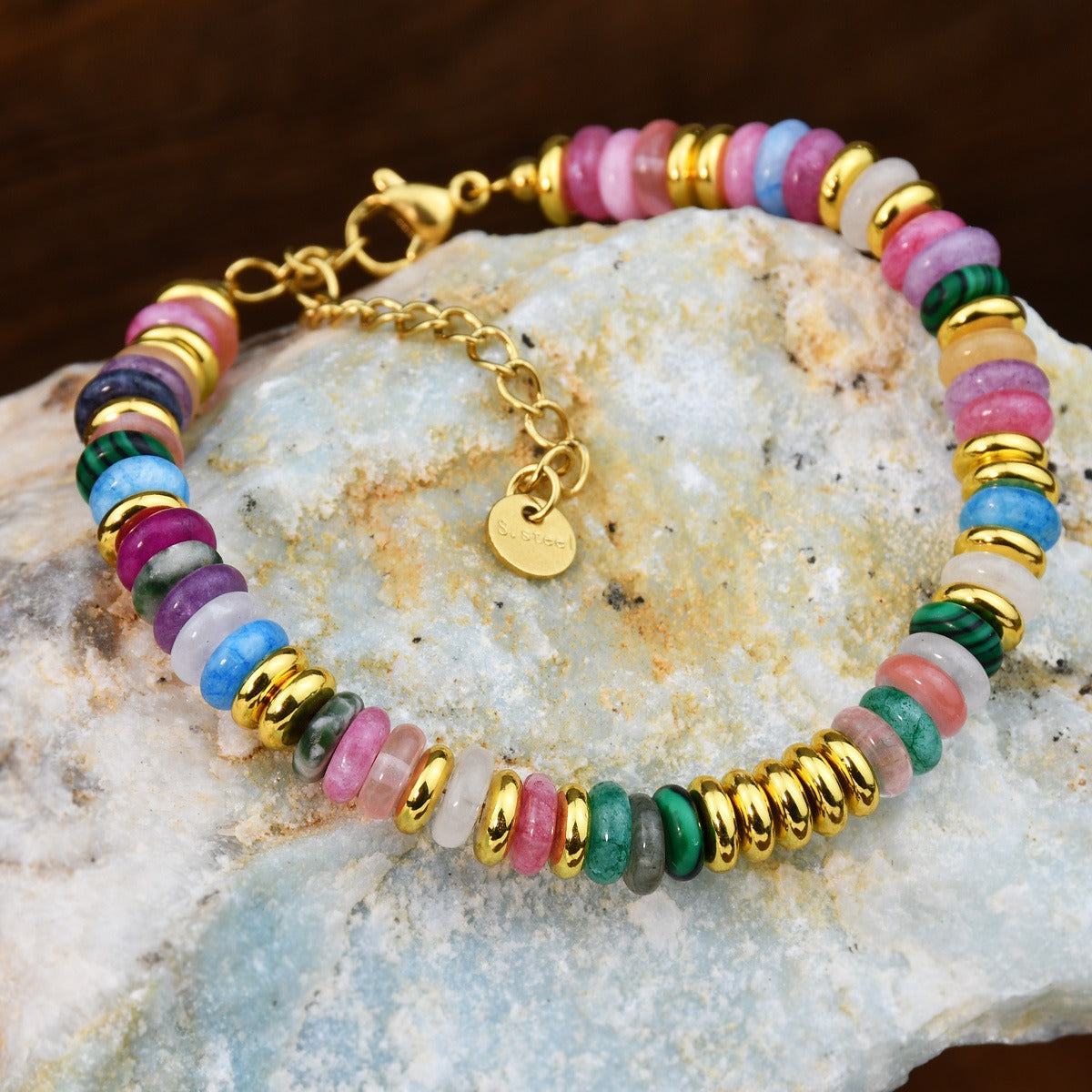 Ins style dopamine colored natural stone bead bracelet for women niche and high-end non fading crystal bracelet - V.I.P Digital Presence