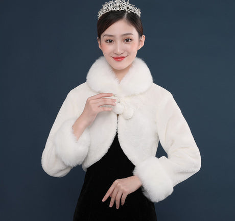 Bride's wedding dress fur shawl women's warm white cloak cheongsam jacket red cloak - V.I.P Digital Presence
