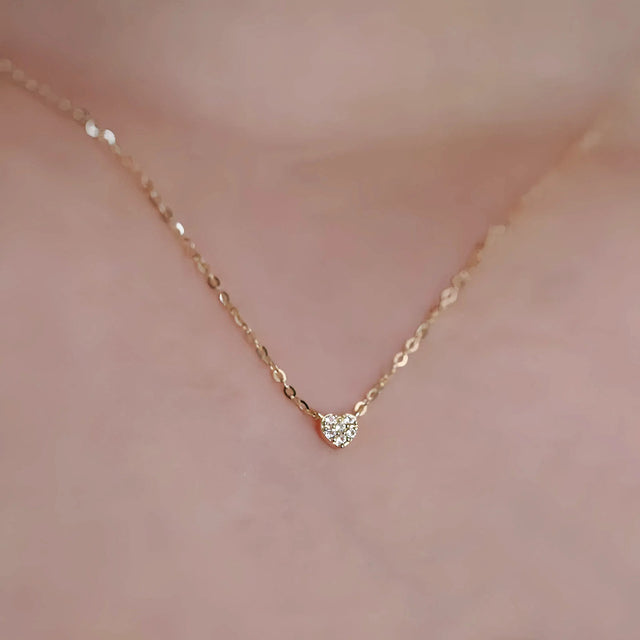 S925 pure silver plated with 14K gold mini heart necklace women's diamond studded peach heart extremely fine collarbone chain ﻿ - V.I.P Digital Presence