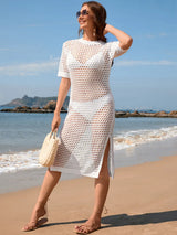Slit Openwork Round Neck Cover-Up - V.I.P Digital Presence