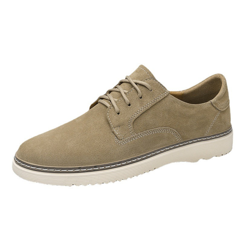 Men's Round Toe Leather Casual Shoes with Front Laces Work Boots Breathable Flat Heel Single Shoes Men's Shoes - V.I.P Digital Presence