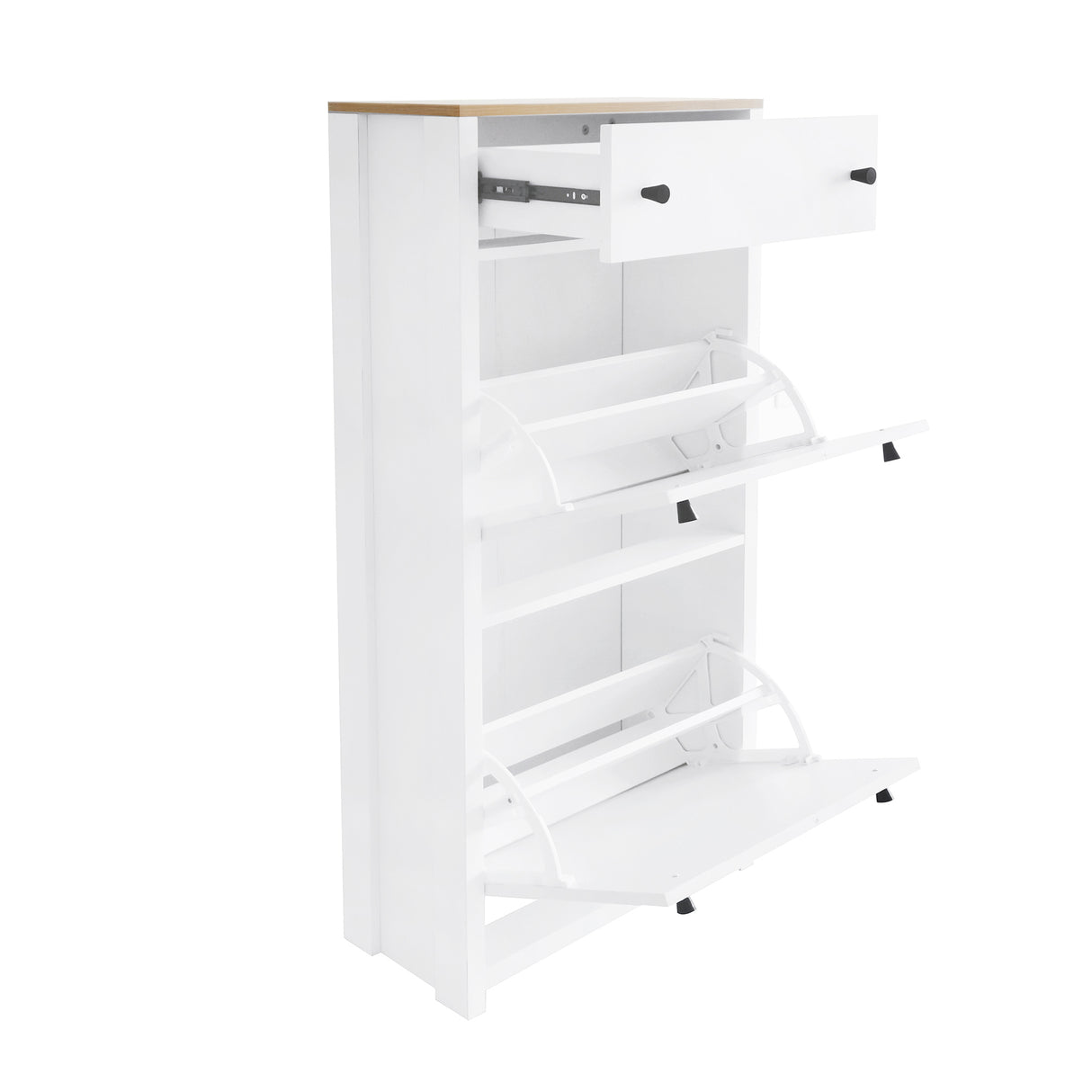 ONTREND ultra-thin shoe cabinet set with 4 flip drawers and adjustable panel top shoe rack, white - V.I.P Digital Presence