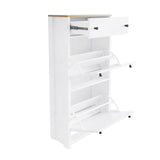 ONTREND ultra-thin shoe cabinet set with 4 flip drawers and adjustable panel top shoe rack, white - V.I.P Digital Presence
