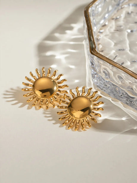 18K Gold-Plated Stainless Steel Sun Stud Earrings - V.I.P Digital Presence