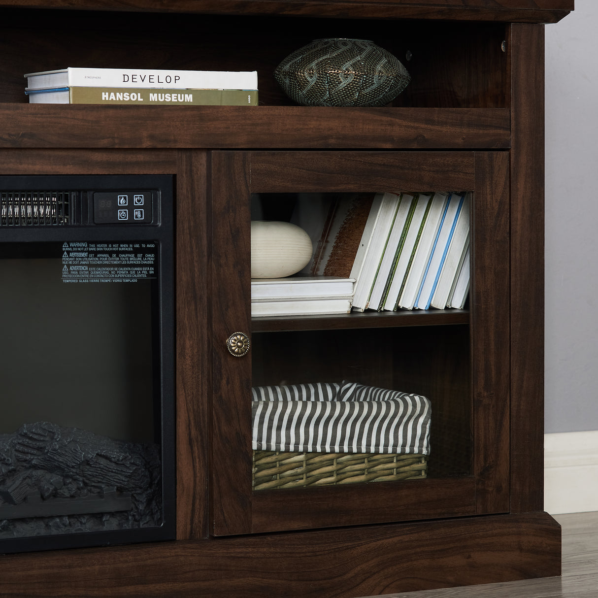 Contemporary TV Media Stand Modern Entertainment Console with 18" Fireplace Insert for TV Up to 65" with Open - V.I.P Digital Presence