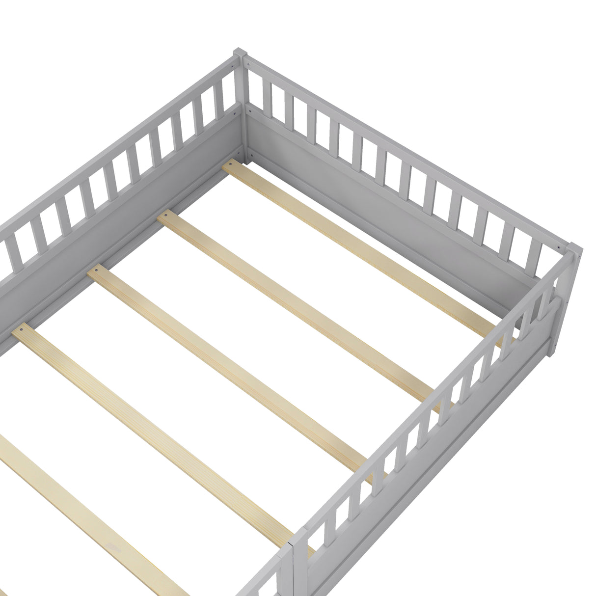 Full size floor bed, children's floor bed frame, Montessori wood floor bed, support Flat noodles gray - V.I.P Digital Presence