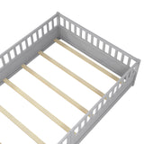 Full size floor bed, children's floor bed frame, Montessori wood floor bed, support Flat noodles gray - V.I.P Digital Presence