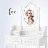 Vanity Table Set with 4 Drawer, Makeup Dressing Table w/Cushioned Stool, Girls Women Bedroom Furniture Set Oval Mirror - V.I.P Digital Presence