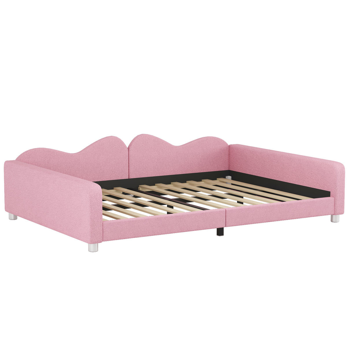 Full size Upholstered Daybed, Sherpa Fabric Sofabed with Cloud-Shaped Backrest, No Box-spring Needed, Pink - V.I.P Digital Presence