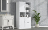 Bathroom storage cabinet with doors and drawers, multiple storage spaces, independent, open adjustable shelves, white - V.I.P Digital Presence