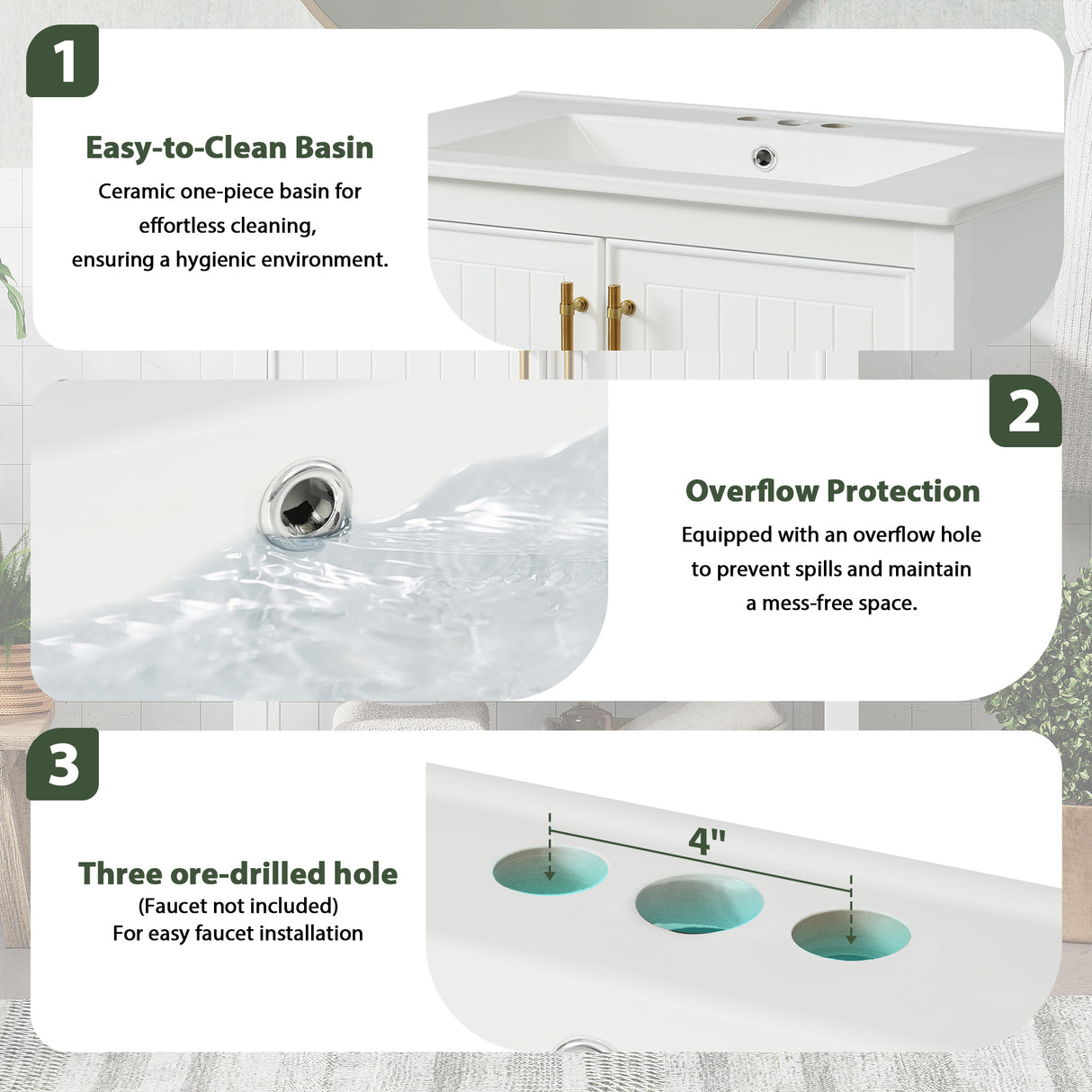 30-Inch White Bathroom Vanity with Ceramic Sink and Versatile Storage - Ideal for Small Bathrooms - V.I.P Digital Presence