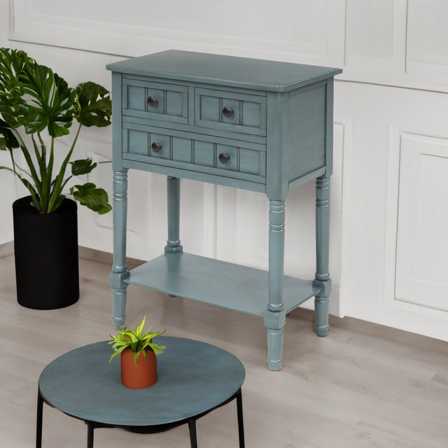 TREXM Narrow Console Table, Slim Sofa Table with Three Storage Drawers and Bottom Shelf for Living Room, Easy Assembly (Navy) - V.I.P Digital Presence