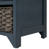 TREXM Storage Bench with Removable Basket and 2 Drawers, Fully Assembled Shoe Bench with Removable Cushion (Navy) - V.I.P Digital Presence