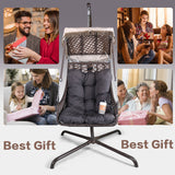 Swing Egg Chair with Stand Indoor Outdoor Wicker Rattan Frame 350lbs Capacity Hammock Chair - V.I.P Digital Presence