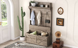 Hall tree with storage desk, entrance desk with drawers and 5 hooks, display rack,Oak - V.I.P Digital Presence