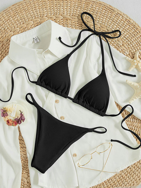 Hanging neck tie bikini multi-color three-point swimsuit hot spring swimsuit - V.I.P Digital Presence