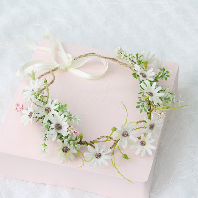 Fresh flower garland headwear hand woven fabric small daisy flower spring fairy outdoor hair accessory - V.I.P Digital Presence