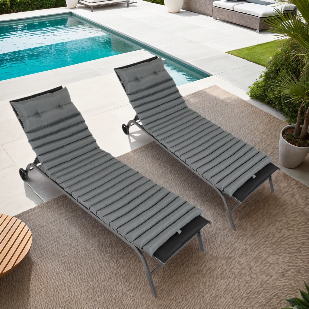 2PCS Set Outdoor Lounge Chair Cushion Replacement Patio Funiture Seat Cushion Chaise Lounge Cushion-GREY - V.I.P Digital Presence