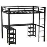 All metal loft bed with desk and shelf, loft bed with ladder and guardrail, black with black desk - V.I.P Digital Presence
