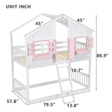 Twin over Twin House Bunk Bed with Roof , Window, Window Box, Door , with Safety Guardrails and Ladder, Pink/White - V.I.P Digital Presence