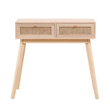 Side table with two real rattan drawers, solid wood table legs can be used in the dining room living room,bedroom - V.I.P Digital Presence