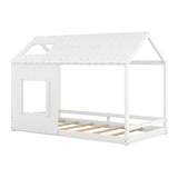Twin Size House Bed with Roof and Window - White - V.I.P Digital Presence
