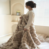 Double-sided Rabbit Fleece Blanket Solid Color Faux Fur Plush Blanket Soft Warm Throw Blanket For Couch Sofa Nap Blanket For Winter - V.I.P Digital Presence