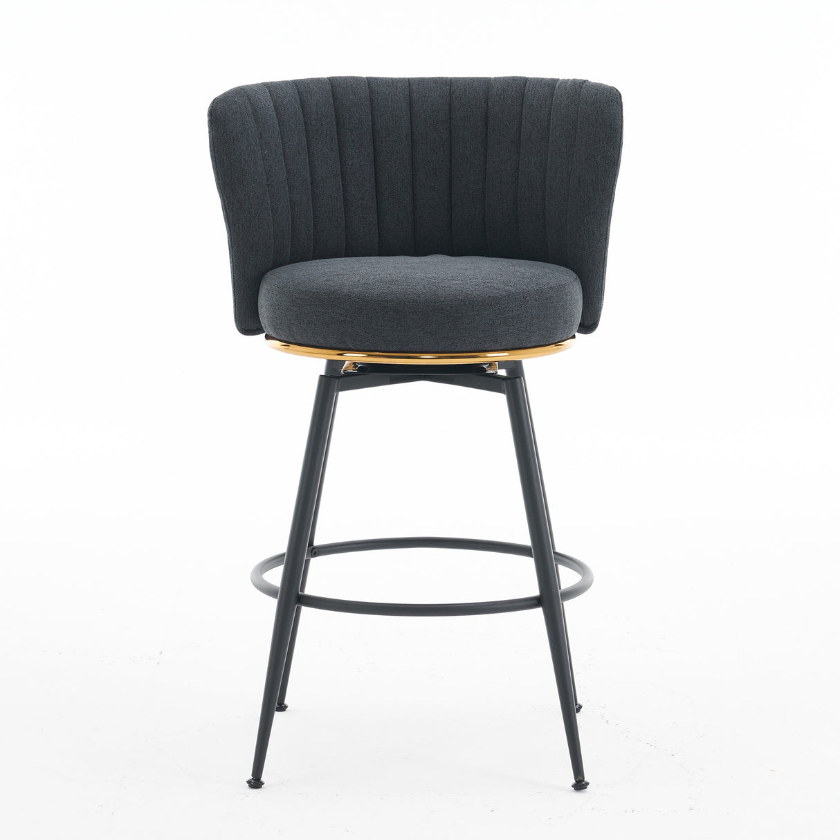 A set of 2 gray rotating bar stools - high backrest, adjustable, with elegant metal backrest decoration - V.I.P Digital Presence